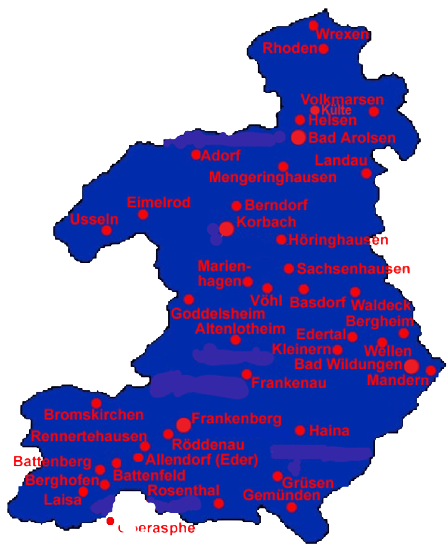 Landkarte der Orte im Landkreis mit Jüdischen Bürgern