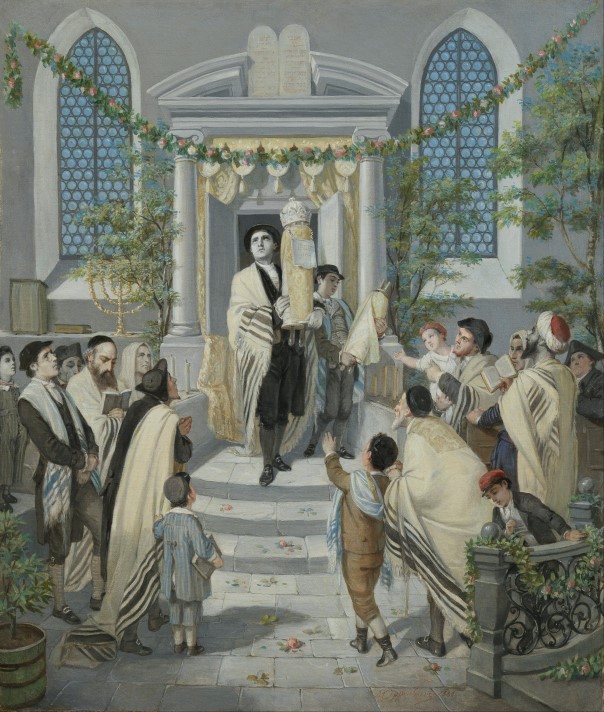 Gemälde mit Männern mit Thoraträger in der Synagoge