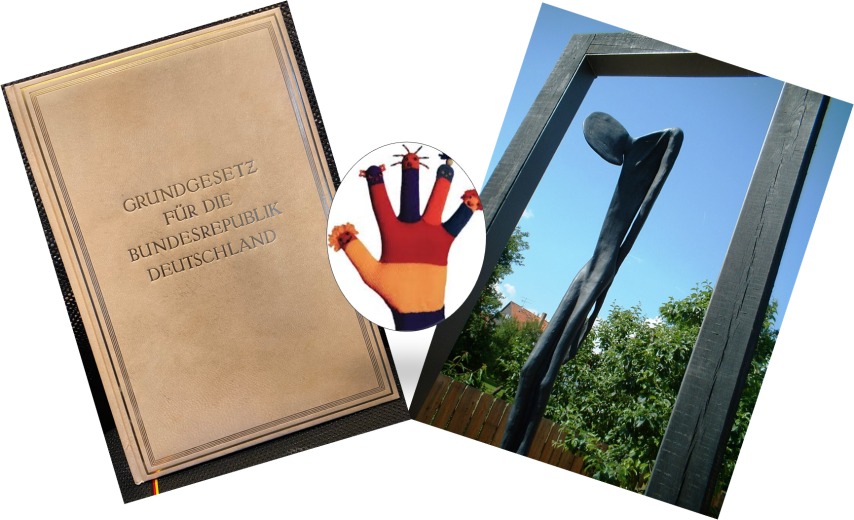 Collage aus Buchdeckel, Fingerpuppe und Foto